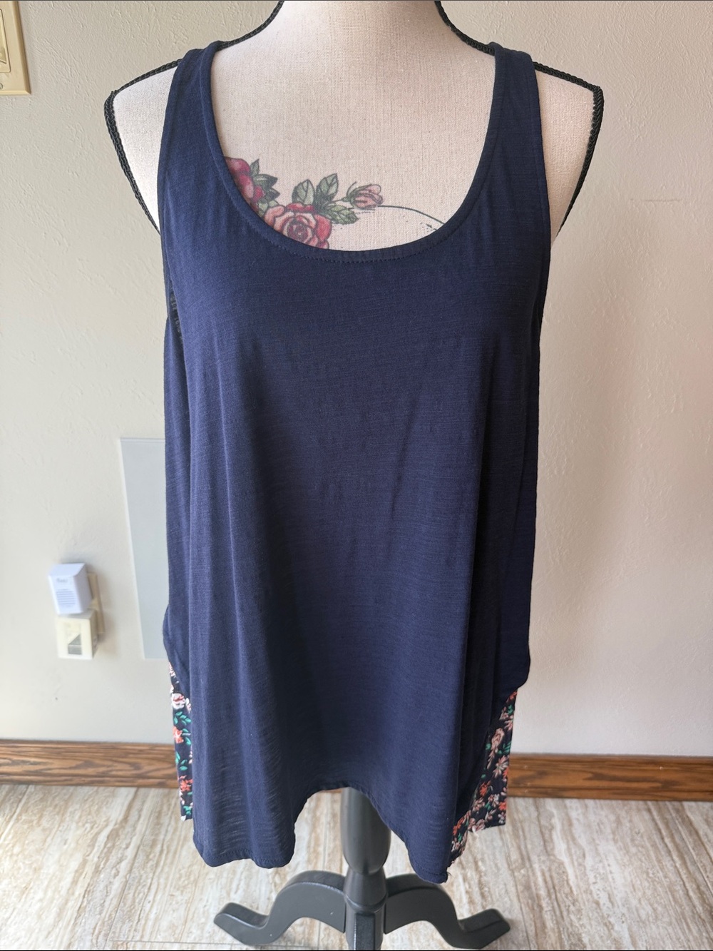 Umgee Navy Tank with Floral Side Panels - Women